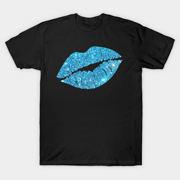 Light Blue Faux Glitter Lips T-Shirt by Felicity-K